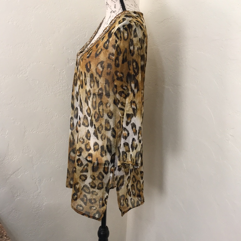 Ninety Size Medium Gold Brown Black Animal Print Sheer Tunic:Cover Up